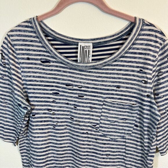 ✨ Free People Tommy Tee Striped Distressed Tunic Tee Shirt Oversized Holes XS - Picture 3 of 11
